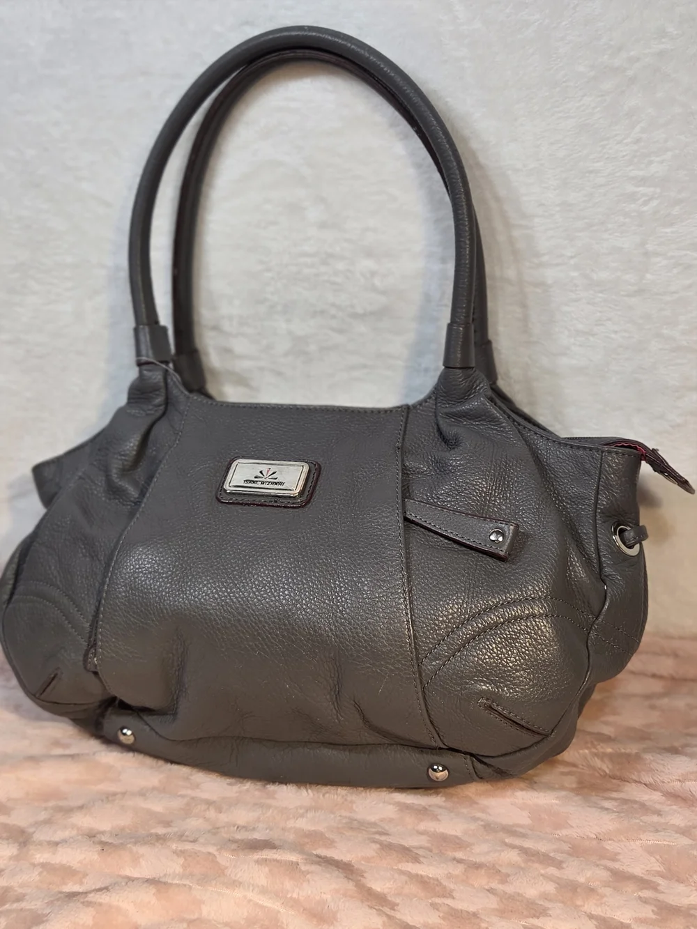 Isaac Mizrahi Gray Pebbled Leather Satchel